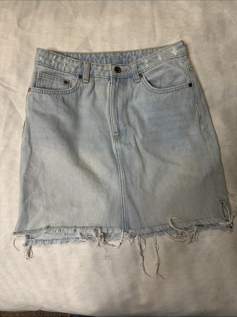 H&M Light Blue Denim Mini Skirt with Frayed Hem